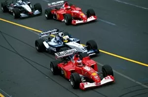 Images Dated 16th April 2002: Formula One World Championship: Pole sittter Rubens Barrichello Ferrari F2001 leads at the start