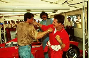 Images Dated 8th January 2001: Formula One World Championship: Sylvester Stallone and Michael Schumacher Ferrari