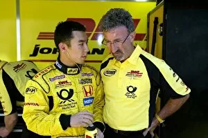 Formula One World Championship: Takuma Sato talks with Team Boss Eddie Jordan