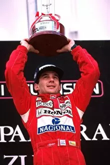 Images Dated 3rd January 2001: Formula One World Championship: Winner Ayrton Senna celebrates his win
