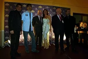 Images Dated 13th February 2002: Grand Prix Party: L to R: Jean Alesi, Damon Hill, Murray Walker, Carol Vorderman