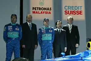 Images Dated 9th February 2003: Sauber Petronas C22 Launch: L-R;Heinz-Harald Frentzen, Peter Sauber Sauber Team Owner, Nick Heidfeld