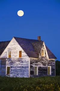 Abandoned House And Moon At Dusk, Perce, Gaspesie, Quebec Abandoned House And Moon At Dusk, Perce, Gaspesie, Quebec