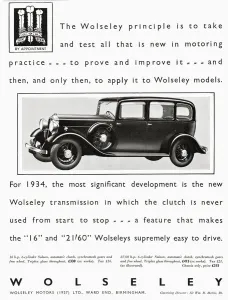 Advertisement For The Wolseley Car. From The Illustrated London News, Christmas Number, 1933 Advertisement For The Wolseley Car. From The Illustrated London News, Christmas Number, 1933
