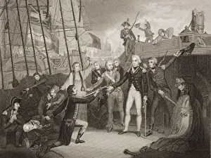 Admiral Nelson Receiving The Spanish Admiral's Sword On Board The San Josef, Feb 14,1797. Engraved By J Admiral Nelson Receiving The Spanish Admiral's Sword On Board The San Josef, Feb 14,1797. Engraved By J