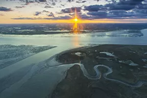 Braided River Gallery: Aerial View Of The Sunset Over The Mouth Of The Kvichak River, Bristol Bay, Southwestern Alaska