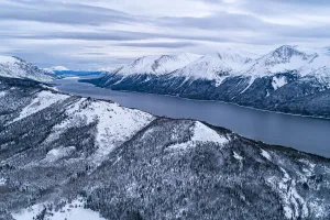 Aerial view of Tutshi Lake in winter, Yukon, Canada Aerial view of Tutshi Lake in winter, Yukon, Canada