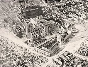 Aerial View Of Ypres In 1915 After First And Second Battles Of Ypres. The Two Major Buildings Are The Cloth Hall Front