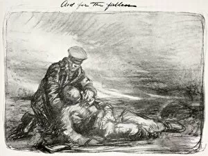 Aid For The Fallen. A Soldier Helps A Wounded Comrade. After And Illustration By Sir Thomas Brock