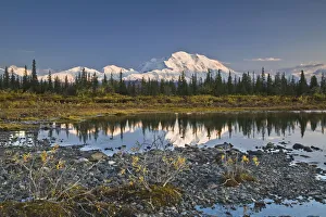The Alaska Range And Denali's North Face Are Reflected In Small Tundra Pond In Denali National Park, Alaska The Alaska Range And Denali's North Face Are Reflected In Small Tundra Pond In Denali National Park, Alaska