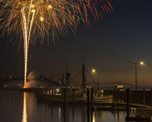The Annual July Fourth Fireworks Brighten The Astoria Sky; Astoria, Oregon, United States Of America