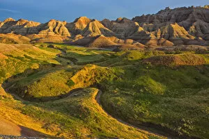 The area called yellow mounds lit by the sunset in badlands national park; south dakota united states of america