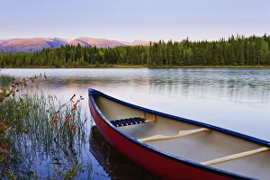 Artists Choice: Canoe And Boya Lake At Sunset, Boya Lake Provincial Park, Northern Artists Choice: Canoe And Boya Lake At Sunset, Boya Lake Provincial Park, Northern