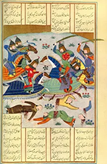 Battle scene from the epic poem The Shahnameh written by Persian poet Abu ?l-Qasim Firdowsi Tusi (c) Battle scene from the epic poem The Shahnameh written by Persian poet Abu ?l-Qasim Firdowsi Tusi (c)