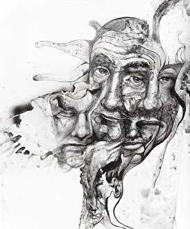 Black And White Illustration Of A Composite Of Men's Faces Black And White Illustration Of A Composite Of Men's Faces