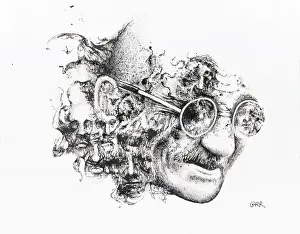 Black And White Illustration Of A Man's Face Wearing Eyeglasses And Covered With Other Male Faces Black And White Illustration Of A Man's Face Wearing Eyeglasses And Covered With Other Male Faces