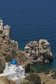 The Blue Domed Church At The Water's Edge; Panayia Poulati, Sifnos, Cyclades, Greek Islands, Greece The Blue Domed Church At The Water's Edge; Panayia Poulati, Sifnos, Cyclades, Greek Islands, Greece