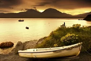 Boat On The Shore At Sunset, Island Of Islay, Scotland