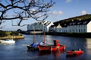 Images Dated 1st November 2005: Boats Moored At A Riverbank With Buildings In The Background, Cushendun, County Antrim