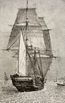 Images Dated 14th March 2007: The Brig Hms Beagle From Journal Of Researches By Charles Darwin Published By Nelson & Sons 1890