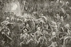 British Troops Force A Line Of Artillery Pieces Drawn By Oxen Teams Through The Bush During The First Boer War British Troops Force A Line Of Artillery Pieces Drawn By Oxen Teams Through The Bush During The First Boer War