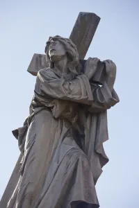 Buenos Aires, Argentina; A Stone Statue Of Jesus Carrying His Cross In Recoleta Cemetery Buenos Aires, Argentina; A Stone Statue Of Jesus Carrying His Cross In Recoleta Cemetery