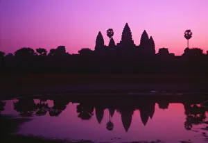 Cambodia, Angkor Wat, Silhouette Of Temple At Sunrise Cambodia, Angkor Wat, Silhouette Of Temple At Sunrise