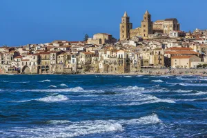 Cefalu Cathderal and Waterfront in Cefalu, Sicily, Italy Cefalu Cathderal and Waterfront in Cefalu, Sicily, Italy