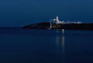The Chrysopiyi Monsastery In Southeastern Sifnos At Dusk; Sifnos, Cyclades, Greek Islands, Greece The Chrysopiyi Monsastery In Southeastern Sifnos At Dusk; Sifnos, Cyclades, Greek Islands, Greece