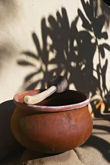 Traditionally Sri Lankan Gallery: A Clay Bowl And Wooden Tool; Ulpotha, Embogama, Sri Lanka