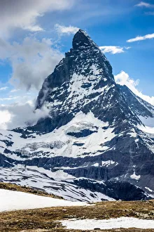 Close-up of the Matterhorn summit in spring near Zermatt in Switzerland Close-up of the Matterhorn summit in spring near Zermatt in Switzerland