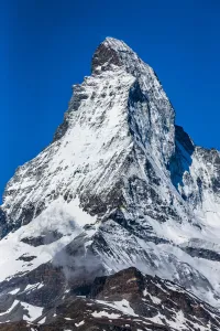 Close-up of the snow covered Matterhorn summit on a sunny day at Zermatt, Switzerland Close-up of the snow covered Matterhorn summit on a sunny day at Zermatt, Switzerland
