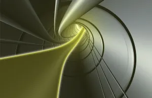Computer Generated Strands Coming From A Tunnel In Yellow And Grey Computer Generated Strands Coming From A Tunnel In Yellow And Grey