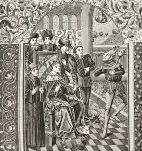 A Court Jester. After A Miniature From A 15Th Century French Bible. From Science And Literature In The Middle Ages By A Court Jester. After A Miniature From A 15Th Century French Bible. From Science And Literature In The Middle Ages By