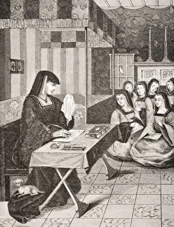 Court Of The Ladies Of Queen Anne Of Brittany 1477 To 1514. 19Th Century Reproduction Of 16Th Century Miniature From Court Of The Ladies Of Queen Anne Of Brittany 1477 To 1514. 19Th Century Reproduction Of 16Th Century Miniature From