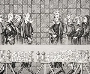 Courtiers Ammassing Riches At The Expense Of The Poor. From Miniature In The 14Th Century Manuscript Tresor Of Brunetto Courtiers Ammassing Riches At The Expense Of The Poor. From Miniature In The 14Th Century Manuscript Tresor Of Brunetto