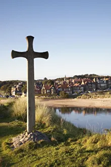 Cross On A Hill Overlooking Town; Alnmouth, Northumberland, England Cross On A Hill Overlooking Town; Alnmouth, Northumberland, England