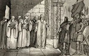 Dagobert 603 To 639 Taking Down The Banner At St Denis From Histoire De France By Colart Published Circa 1840 Dagobert 603 To 639 Taking Down The Banner At St Denis From Histoire De France By Colart Published Circa 1840