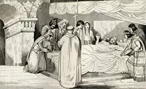 Death Of Pepin Of Heristal 635 To 714 Surrounded By His Family From Histoire De France By Colart Published Circa 1840