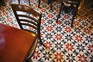 Images Dated 20th March 2009: Decorative Black And White Pattern On The Flooring Of A Restaurant; Paris, France