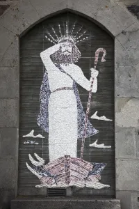 Depiction Of Jesus Christ Made Of Tile On The Wall; St. Barrs, Isle Of Barra, Scotland Depiction Of Jesus Christ Made Of Tile On The Wall; St. Barrs, Isle Of Barra, Scotland