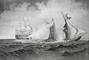 Images Dated 11th February 2006: Destruction Of The Privateer Petrel By The St Lawrence 1861. Artist Paul Manzoni