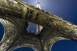 Eiffel Tower At Night, Directly Below, Paris, France Eiffel Tower At Night, Directly Below, Paris, France