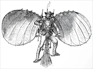 Engraving depicting Jakob Degen's Ornithopter, 19th century Engraving depicting Jakob Degen's Ornithopter, 19th century