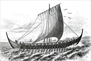 Engraving depicting a Norse/Viking ship typical of the 10th century Engraving depicting a Norse/Viking ship typical of the 10th century