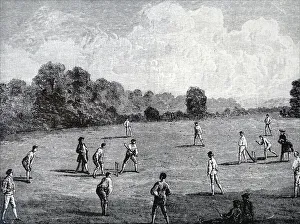 Engraving depicting The Royal Academy Club playing cricket, 19th century Engraving depicting The Royal Academy Club playing cricket, 19th century