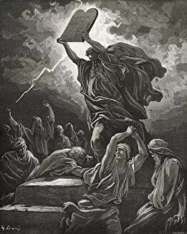 Images Dated 3rd December 2005: Engraving From The Dore Bible Illustrating Exodus Xxxii 19 Moses Breaking The Tables Of The Law By