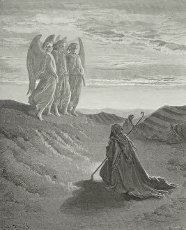 Images Dated 8th December 2005: Engraving From The Dore Bible Illustrating Genesis Xviii 1 To 8 Abraham And The Three Angels By
