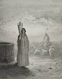 Images Dated 8th December 2005: Engraving From The Dore Bible Illustrating Genesis Xxix 20 Jacob Keeping Labans Flocks By Gustave