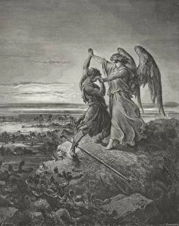 Images Dated 7th December 2005: Engraving From The The Dore Bible Illustrating Genesis Xxxii 24 To 32 Jacob Wrestling With The